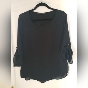 ZARA Basic black sheer 3/4 sleeve blouse size large